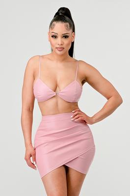 SEXY FAUX LEATHER BRALLETE AND TULIP SKIRT SETS