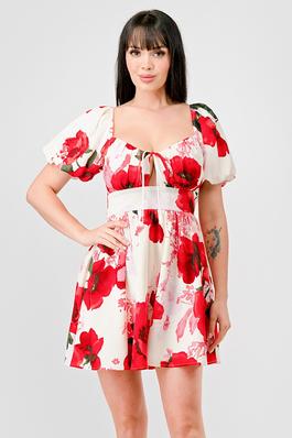 FLORAL SWEETHEART BUBBLE FIT & FLARE MINI DRESS