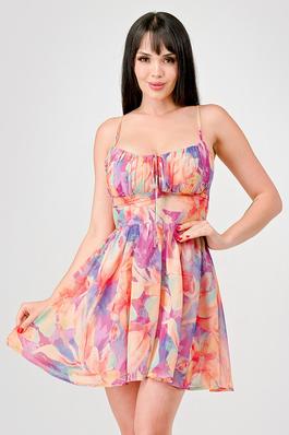 ROMANTIC FLORAL CHIFFON SMOCKED FIT & FLARE DRESS