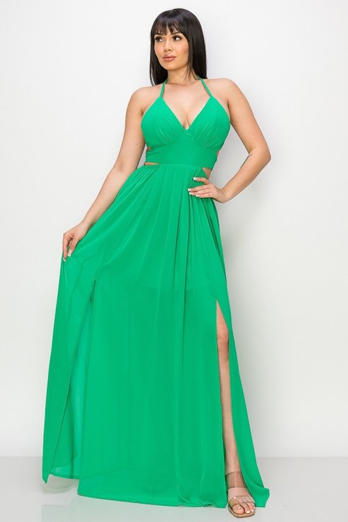 Eri Ruched Mesh Maxi Dress In Green – Mew Mews Fashion