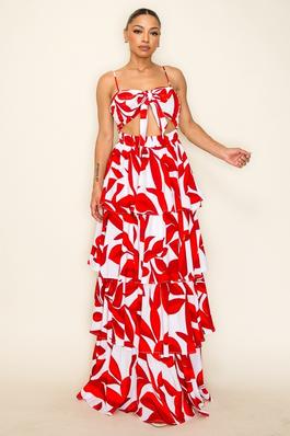 POLY CHALLI PRINTED MULTI TIERED SMOCKED BACK MAXI DRESS