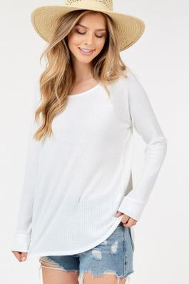 Long Sleeve Round Neck Top - PR Waffle