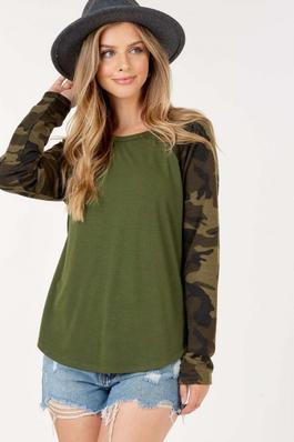 Long Sleeve Top with Camo Sleeves
