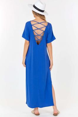 Short Sleeve Maxi Dress With Cross Strings