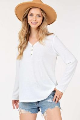Long Sleeve V Neck Top with Buttons