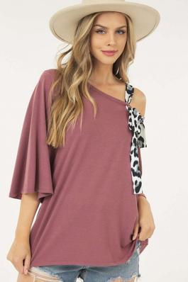 Basic Short Sleeve Top with One Shoulder Detail