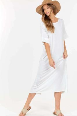 Basic Short Sleeve Boxy Maxi Dress