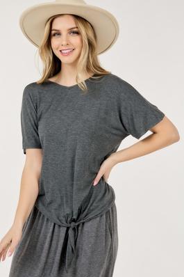 Round Neck Top with Front Tie Detail