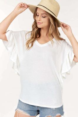 Rolled Short Sleeve Round Neck Top