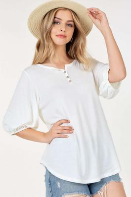 Short Sleeve Round Neck with Button