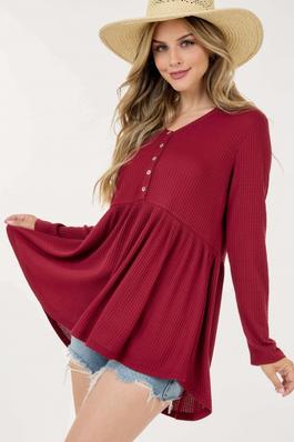 Long Sleeve Solid Tunic Top with Buttons