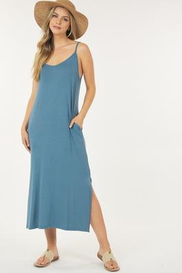 Solid Long Dress With Spaghetti Straps