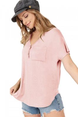 Rolled Short Sleeve Round Neck Top