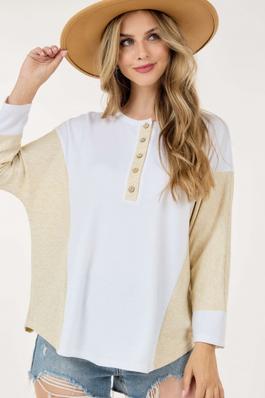 Long Sleeve Color Contrast Round Neck Top