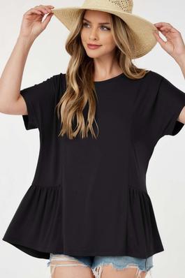 Round Neck SS Top with Shirring