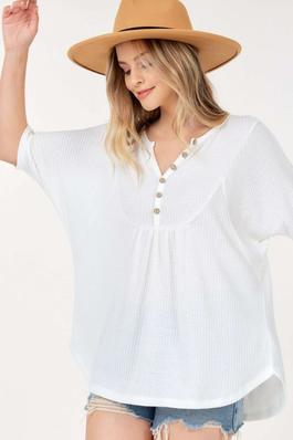 Short Sleeve Slit neck with Button Up