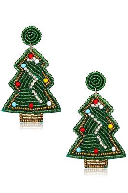Christmas Tree Seed Bead Earrings E8210