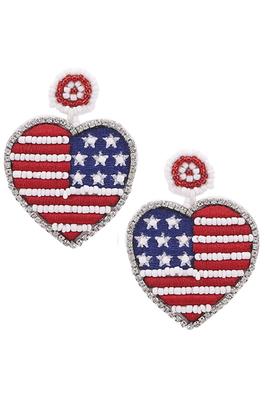 American Flag Heart Shaped Earrings E3253