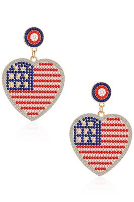 Heart American Flag Seed Bead Earrings E8124