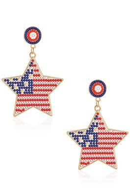 Star American Flag Beaded Earrings E8126