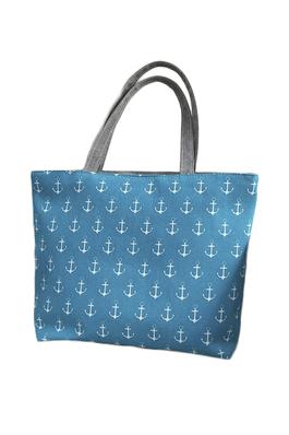 Sky Blue Anchor Printed Canvas Tote Bag HB2046