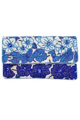 BLUE BEADED FLORAL Clutch LAC-SS-793