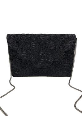 Scalloped Black Beaded Clutch LAC-SS-412-BLACK