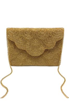 Scalloped Gold Beaded Clutch LAC-SS-412-GOLD