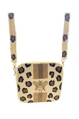 BEE Leopard Print Beaded BOX BAG With Stars Strap