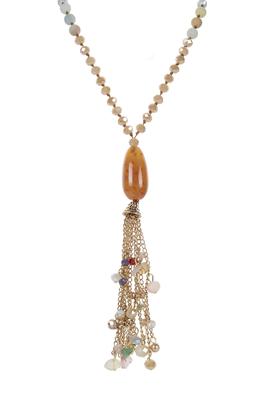 Champagne Stone Beaded Tassel Crystal Necklace