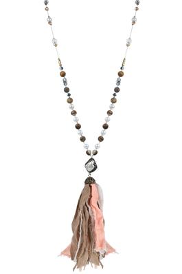 Women Crystal Beads Cloth Tassels Necklace
