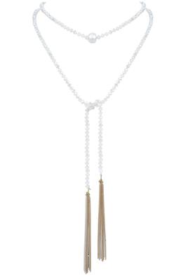 Fashion White Crystal Tassels Long Necklace