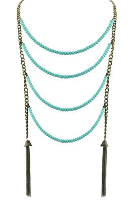 Women Crystal Tassel Metal Long Chain Necklace 