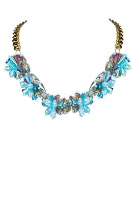 Women Blue Crystal Flower Collar Necklaces