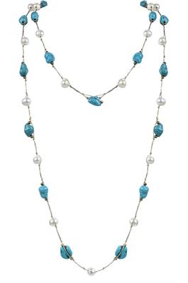 Turquoise Pearl Bead Long Necklace