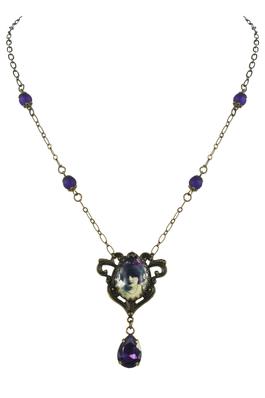 Vintage Purple Crystal Medal Collar Necklace