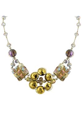 Champagne Crystal Bead Flower Statement Necklace