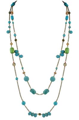 Turquoise Crystal Bead Long Necklaces 