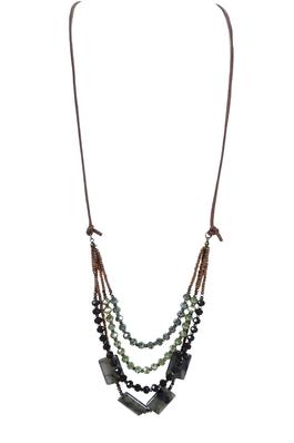 Bohemian Green Crystal Leather Chain Necklace