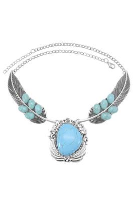 Turquoise Feather Alloy Necklace N4255
