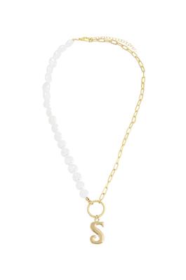 S Pendant Pearl Chain Necklace N3981