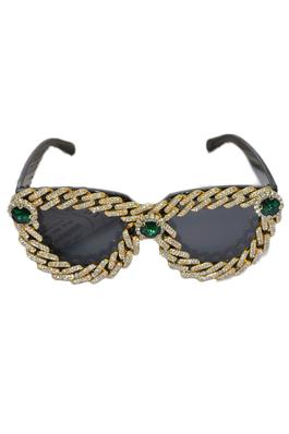 Handmade Rhinestone Cuban Link Chain Sunglasses 