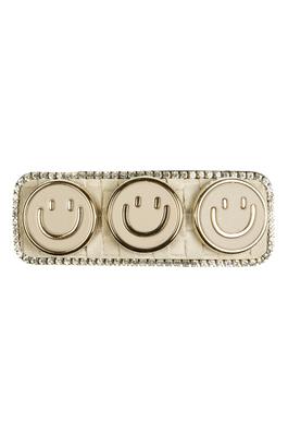 Three Smiley Face Rhinestone Rectangle Hair Pin