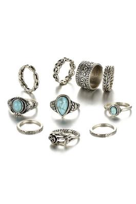 Turquoise Alloy Joint Rings Set R1785