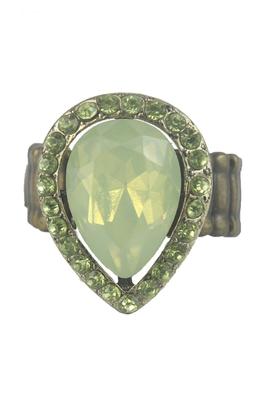 Woman Stretch Champagne Green Crystal Metal Ring