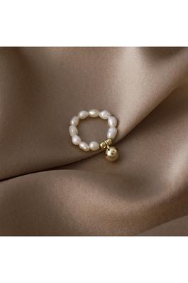 Golden Bead Fresh Water Pearl Bead Rings R2279