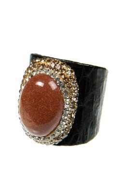 Red Gold Sandstone Rhinestone Leather Rings R2551