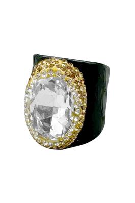 Glass Rhinestone Leather Rings R2576