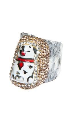 Dalmatians Dog Ceramics Rhinestone Leather Rings