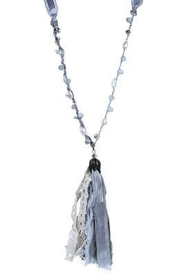 Fashion Women Crystal Cloth Tassel Long Necklace